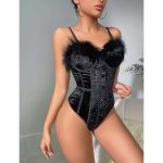 A Popular Lace Tight and Sexy Halter Feather Bra Set From Europe and America, a Charming and Sexy One-piece Dress - 图片 4