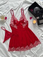 Summer Knee Length Short Nightdress Loose Lace Bow Night Dresses for Women - 图片 4