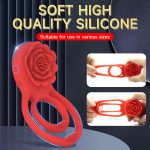 Wholesale Rose Cock Ring Clitoral Stimulator Vibrating Couple Silicone Ring Man Penis Rings for Men Ejaculation Delay Red 80g - 图片 4