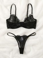 New Design Back Closure Sexi Brief Bra Set with Underwire Floral See Through Sexual Underwear - 图片 4