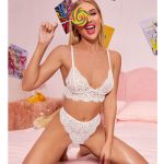 See Through White Color Lovely Sexy Girls Bra Panty Set With Strap - 图片 4