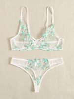 Mature Girl Sexy Night Embroidery Floral Net Bra Set Back Closure Underwear Lingerie Teenage Sleepwear Brief Bra Set - 图片 4
