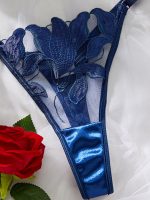 Hot Sell Soft See Through Lace Lingerie 3 Pieces Tube Teddy Very Sexy Blue Lingerie Set - 图片 4