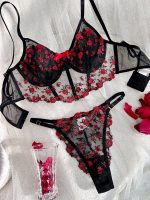 Girls Floral Lingerie Hot Transparent Unique Design Young Teens Hook Closures Bra Brief Set - 图片 4