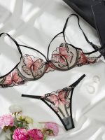 Honeymoon Sexy Embroidered Butterfly Purple Mesh Lingerie Set Transparent Lingerie Set for Women - 图片 4