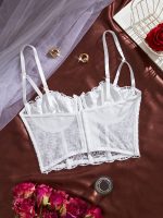 Trendy Stylish Romantic White Lace Padded Bralette for Women Longline Bustier Floral Mesh Lingerie - 图片 4