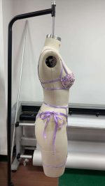 Cute Sexy Floral Embroidered Bra Set Anti-Sagging Push-Up Garter Stockings Transparent Jersey Lingerie Three-Piece Solid Flower - 图片 4