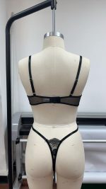 Women's Sexy Black Lace Babydoll Lingerie Set Transparent Underwire Bra Naughty Net Brief Thong Nightwear Made Jersey - 图片 4