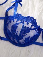 French Lace Embroidery Sexy Lingerie Set Low-Rise Underwire Bra with Logo Waist Solid Pattern Thongs Prevent Sagging - 图片 4