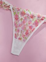 Pink Single Layer Transparent Bra Set with Small Floral Design Lace Trim Sexy Three-Point & Floral Low-Waist Panties Logo Waist - 图片 4