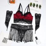 Plus Size Women's Sexy Lingerie Set Low-Rise Lace Tassel Pajamas with Adjusted-Straps Thongs Push-Up Feature Tempting Uniform - 图片 4