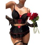 Women's Sexy Uniform Lingerie Lace See-through Temptation Short Dress Bra Thong Three-piece Set in Stock Hot New Style - 图片 4