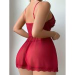 ODM One Size Floral Pattern Nightgown Thong Two-Piece Set Sexy Jersey Fabric Lace Perspective Teddies with Bow Hollow Ruffles - 图片 4