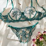 Women's Black Eyelash Lace Sexy Bikini Three-Piece Set XL Floral Bra and Thongs Breathable Adjustable Straps Erotic Lingerie - 图片 4