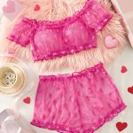 New Design Women's Sweet Sexy Flower Embroidered Underwear Set Transparent Mesh Knitted Fabric with Elegant Decoration - 图片 4
