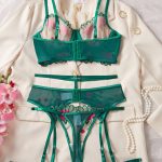 Women's Black Lace Three-Piece Sexy Bikini Set XL Cup Bra Thongs Floral Pattern Breathable Adjustable Erotic Lingerie Bow Summer - 图片 4