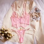 No Minimum Erotic Lingerie Set Sexy See-Through Pink Mesh Heart Embroidery Gathered Bra Set for Women Sexy Underwear Set - 图片 4