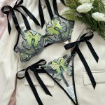 No Minimum Women Sexy Floral Satin Lace Lingerie Set Sexy Push-up Bralette and Panty Perspective See-Through Underwear Set - 图片 4