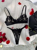 Hot Lingerie Women's Embroidered Lenceria Lightweight Breathable Transparent Mesh Adjustable Strap Sexy Lace Thong Bra Set - 图片 4