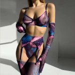 Erotic Lingerie Set, Sexy Mesh Embroidery and Highlight Dyeing Sexy Lingerie Five-piece Set - 图片 4