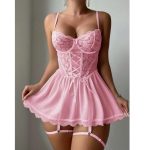 New European and American Style Sexy Women's Lingerie, Lace See-through Patchwork Nightgown, Halter Sexy Dress - 图片 4