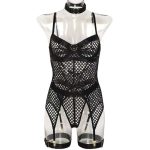 A 3-piece Set of Popular European and American Sex Lingerie with Large Mesh Splicing, Steel Rings, Necklaces and Leg Loops - 图片 4