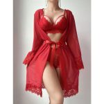 European and American Bestsellers, Strappy Lace V-neck Romantic Lingerie, Pure Desire Outerwear and Nightgown Set - 图片 5