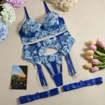 European and American Bestseller Sexy Bra Set, See-through Lace Mesh Embroidery Pearl Decoration Romantic Underwear Set - 图片 5