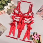 A High-quality Russian Erotic Lingerie Bestseller, a Satin Sexy Bow, Cut-out Leg Loop and Halter Lingerie Four-piece Set - 图片 5