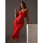 A New Style of Russian Sexy and Romantic Long Dress with See-through Lace Trim and Cherry Embroidery Shoulder Straps - 图片 5