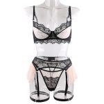 A New European and American Women's Lace Patchwork Bra with Underwire, Fashionable and See-through Sexy Lingerie Set - 图片 5
