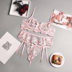 Wholesale of Three-piece Erotic Lingerie Sets with Flower Embroidery and Patchwork Waist Straps for Sexy Ladies - 图片 5