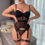New European and American Comfortable Mesh Breathable Shaping Lingerie Set with Steel Ring Gathering Leg Loops - 图片 5
