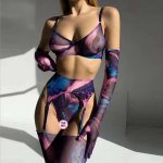 European and American Bestseller Tie-dyed Dazzling Color Small Chest Gathering Mesh Fabric Sexy and Interesting Underwear Set - 图片 5