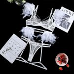 A Popular European and American Erotic Lingerie Set Featuring Feather Lace Patchwork Ankle Straps for a Sexy and Slimming Look - 图片 5