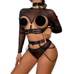 A Best-selling European and American Adult Lingerie Set with Complex Straps, Necklaces and Long Sleeves Made of Mesh Fabric - 图片 5