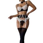 European and American Erotic and Romantic Halter Lace Mesh Semi-transparent Sexy Undergarment Set with Steel Rings - 图片 5