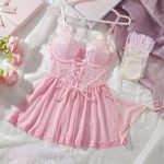 A New Sexy European and American Net Fabric Patchwork Lace Halter Dress with White Stockings and a Pure Sleeping Dress for Women - 图片 5