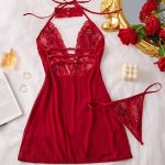 Factory Sexy Lace Lingerie Set Sheer Mesh See-Through Chemise Nightdress with Panty Set for Women Sling Pure Lingerie - 图片 5