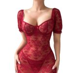 No Minimum Women's Erotic Hollow Underwear Transparent Lace Embroidery Nightdress Lingerie Sexy Knee-Length Pajamas Lovely - 图片 5