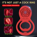 Wholesale Rose Cock Ring Clitoral Stimulator Vibrating Couple Silicone Ring Man Penis Rings for Men Ejaculation Delay Red 80g - 图片 5