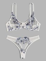 Mature Girl Sexy Night Embroidery Floral Net Bra Set Back Closure Underwear Lingerie Teenage Sleepwear Brief Bra Set - 图片 5