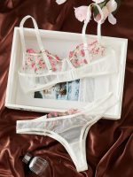 Women 2 Pieces Lace Adjustable Strappy Erotic Lingerie Underwear Set See Through Underwire Bra Panty Set - 图片 5