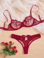 Female Embroidered Mesh Underwire Lenceria Blue Sexy Underwear Bra & Brief Conjuntos Lingerie Bralete Sets - 图片 5