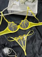 Wine Color Women 2 Piece Floral Sexy Embroidery Erotic Lingerie Underwear Set - 图片 5