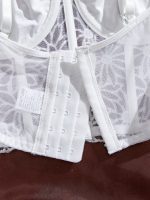 Trendy Stylish Romantic White Lace Padded Bralette for Women Longline Bustier Floral Mesh Lingerie - 图片 5