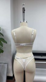 Women's Sexy White Lingerie Set for Women Strappy Bralette G-String Panty Crocheted Lace Decoration Logo - 图片 5