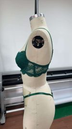 Green Lace Young Lady's Transparent Underwire Bra Naughty Net Brief Thong Spandex Babydoll Lingerie Set for Women Sexy Nightwear - 图片 5