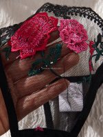 Women's Sexy Pure Desire Lingerie Set with Thin Floral Embroidery Lace Push-up Side Breast Control Logo Positioned at Waist - 图片 5