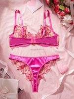 European and American Floral Embroidery Sexy Lingerie Set Strapless Bra with Lace and Jersey Fabric Pure Desire ODM Supply - 图片 5